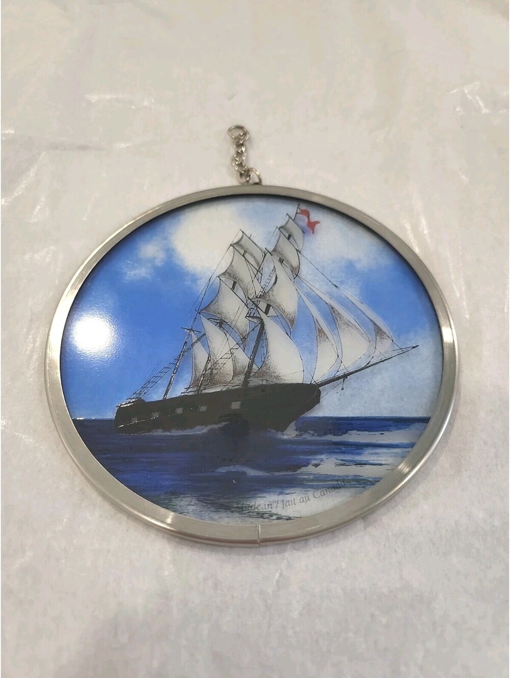 Toronto Stained Glass Handmade Kiln Fired Glass Enamel Sailing Ship. Canada